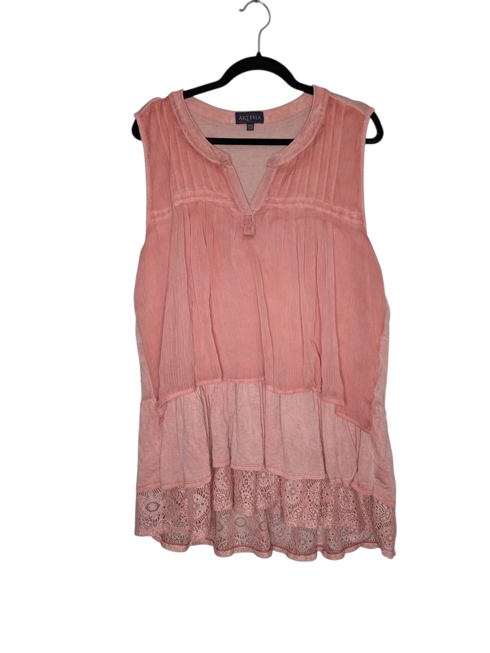 Artesia XXL Dusty Rose Sleeveless Tunic Top with Lace Hem